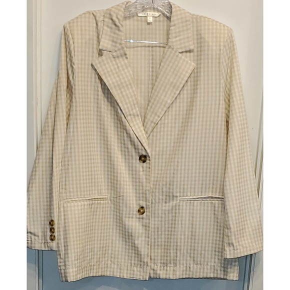 Cyrus Women's Taupe 2 Button Front Closure Gingham Blazer Size xl - Picture 2 of 15